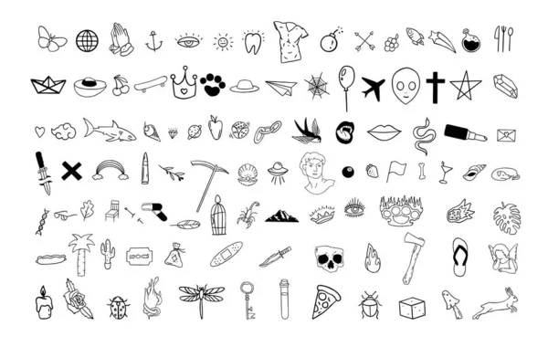 Sada Popkulturních Čmáranic Ikony Pro Vytváření Vzorů Tapety Obaly Tetování — Stockový vektor