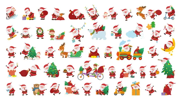 Коллекция Милых Забавных Иллюстраций Дедом Морозом Рождественский Набор Персонажей Создания — стоковый вектор