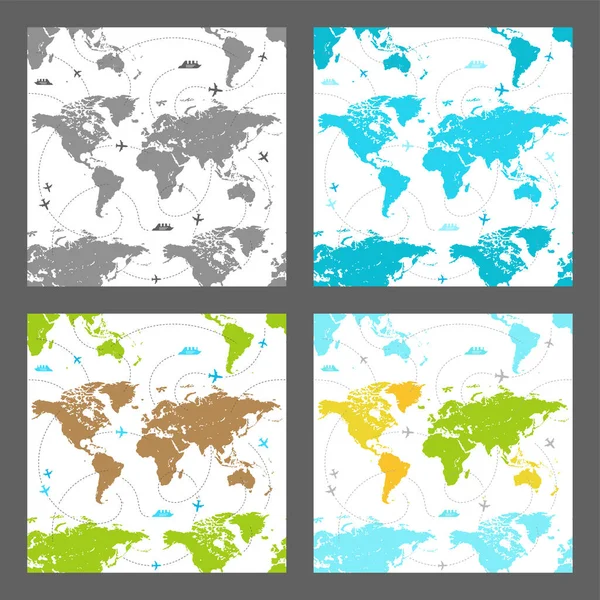 Coleção Padrões Sem Emenda Vetorial Mapa Mundo Modelos Para Impressões — Vetor de Stock