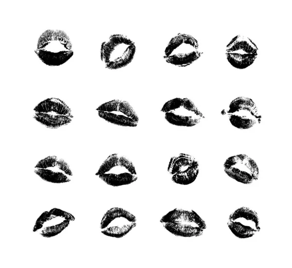 Collezione Vettoriale Baci Testurizzati Impronte Isolate Uno Sfondo Bianco Set — Vettoriale Stock