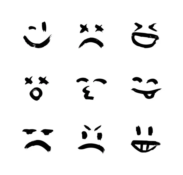 Ensemble Émoticônes Vectorielles Sourires Expressions Humeur Grunge Moderne Emoji Texturé — Image vectorielle