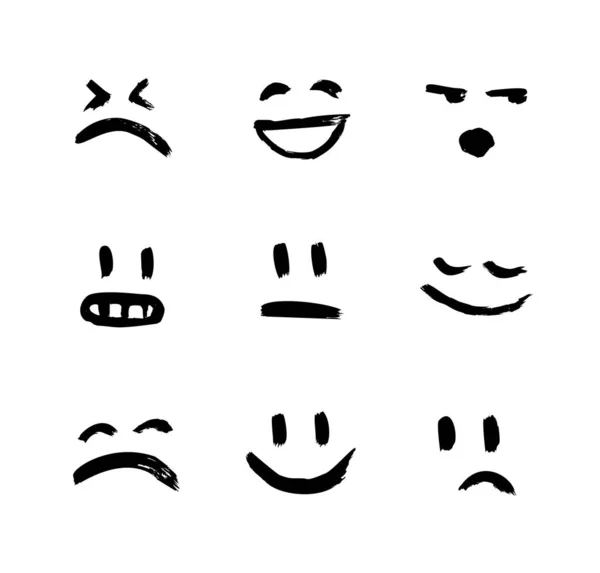 Σύνολο Διανυσματικών Emoticons Smiley Kaomoji Και Εκφράσεις Διάθεσης Σύγχρονη Grunge — Διανυσματικό Αρχείο