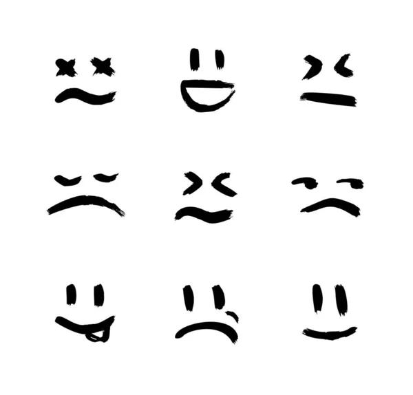 Ensemble Émoticônes Vectorielles Sourires Expressions Humeur Grunge Moderne Emoji Texturé — Image vectorielle