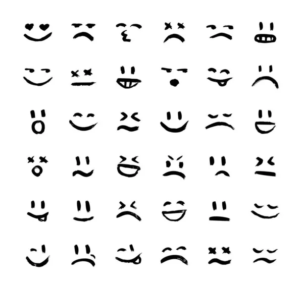 Set Van Vector Emoticons Smiley Kaomoji Stemmingsexpressies Moderne Grunge Gestructureerde — Stockvector