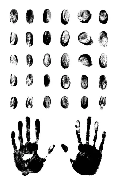 Vector Set Textured Grunge Fingerprints Handprints Your Design Collection Black — Stock Vector