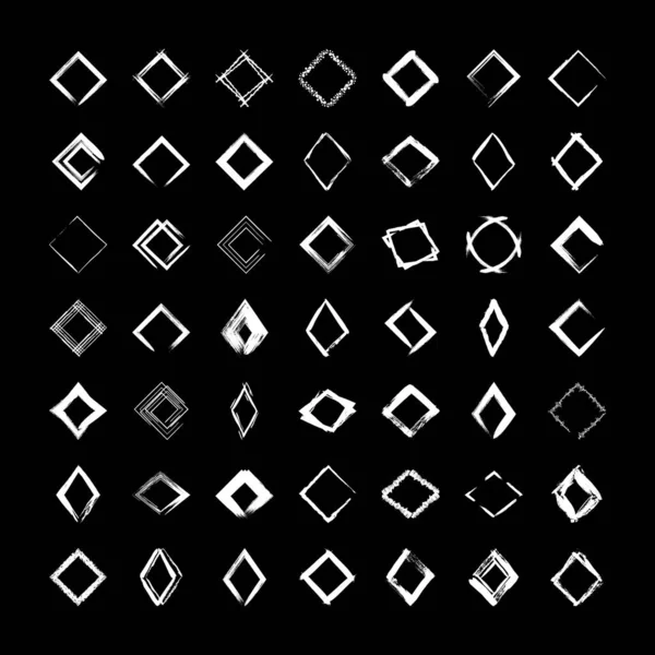 Kolekce Texturovaných Kosočtverců Izolovaných Černém Pozadí Sada Bílých Šablon Stříkancemi — Stockový vektor
