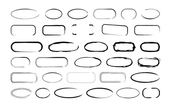Коллекция Текстурированных Круглых Рам Выделенных Белом Фоне Набор Черных Шаблонов — стоковый вектор