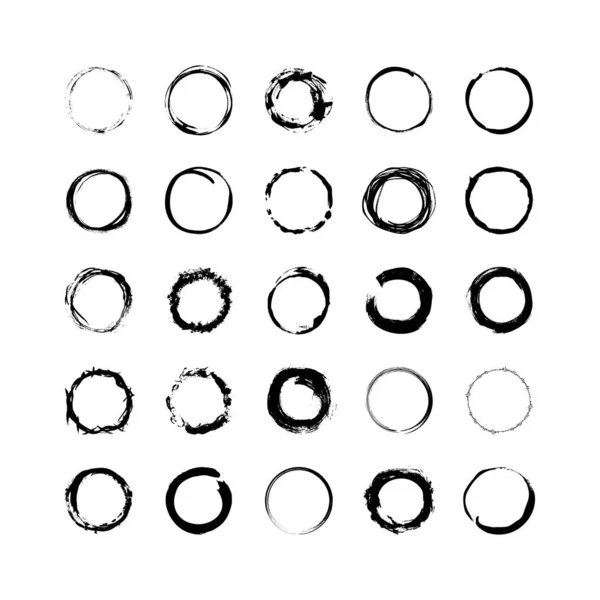 Коллекция Текстурированных Круглых Рам Выделенных Белом Фоне Набор Черных Шаблонов — стоковый вектор