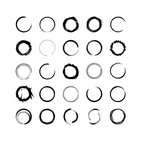 Kolekcja Teksturowanych Okrągłych Ramek Izolowanych Białym Tle Zestaw Czarnych Szablonów — Wektor stockowy