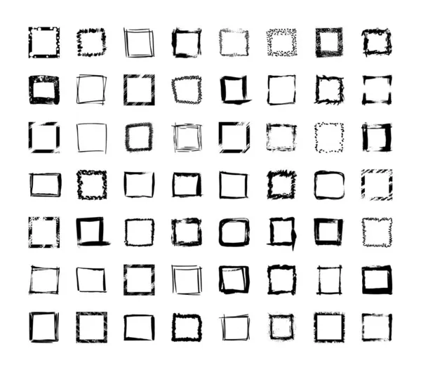 Collezione Cornici Quadrate Strutturate Isolate Sfondo Bianco Set Modelli Neri — Vettoriale Stock