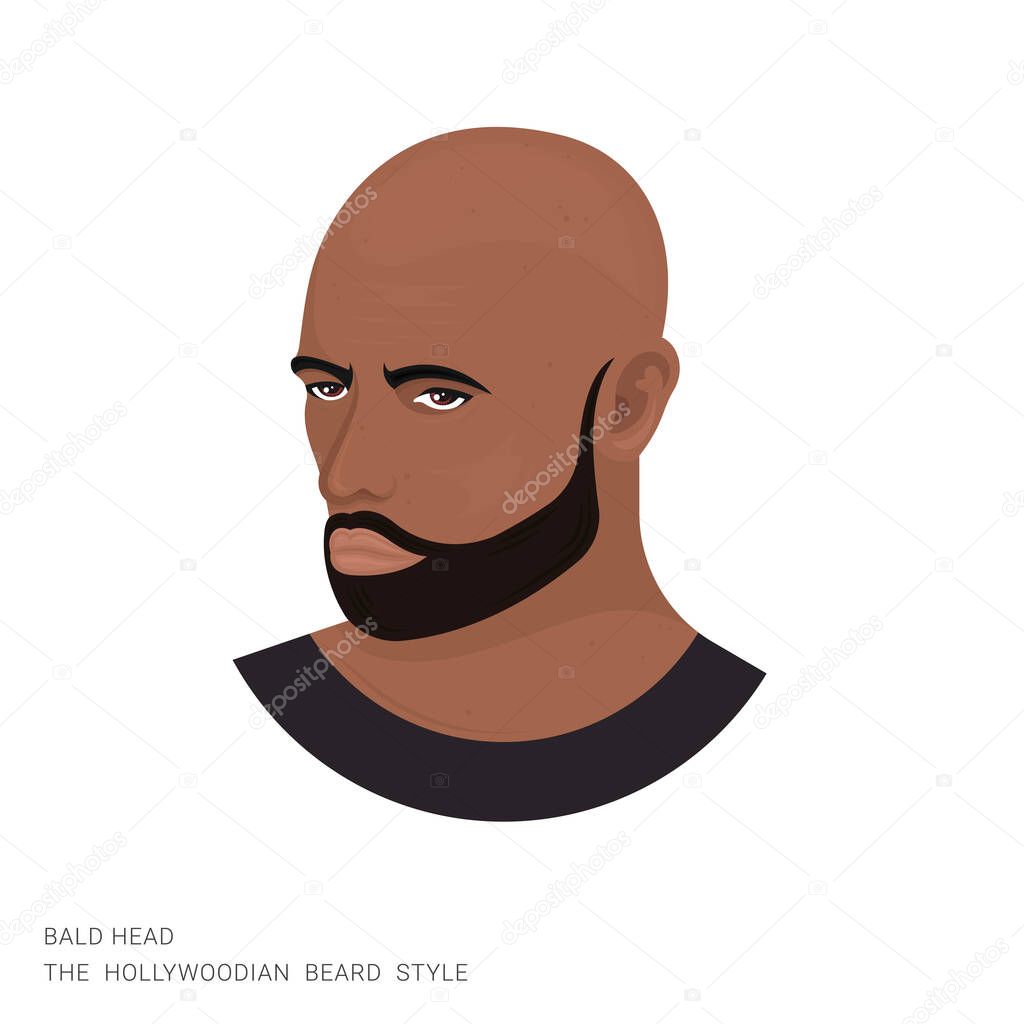 Vector illustration of a man with a bald head and a hollywoodian beard on a white background. Modern person with a stylish haircut and beard. Template for barbershops, salons. Avatar in style realism.