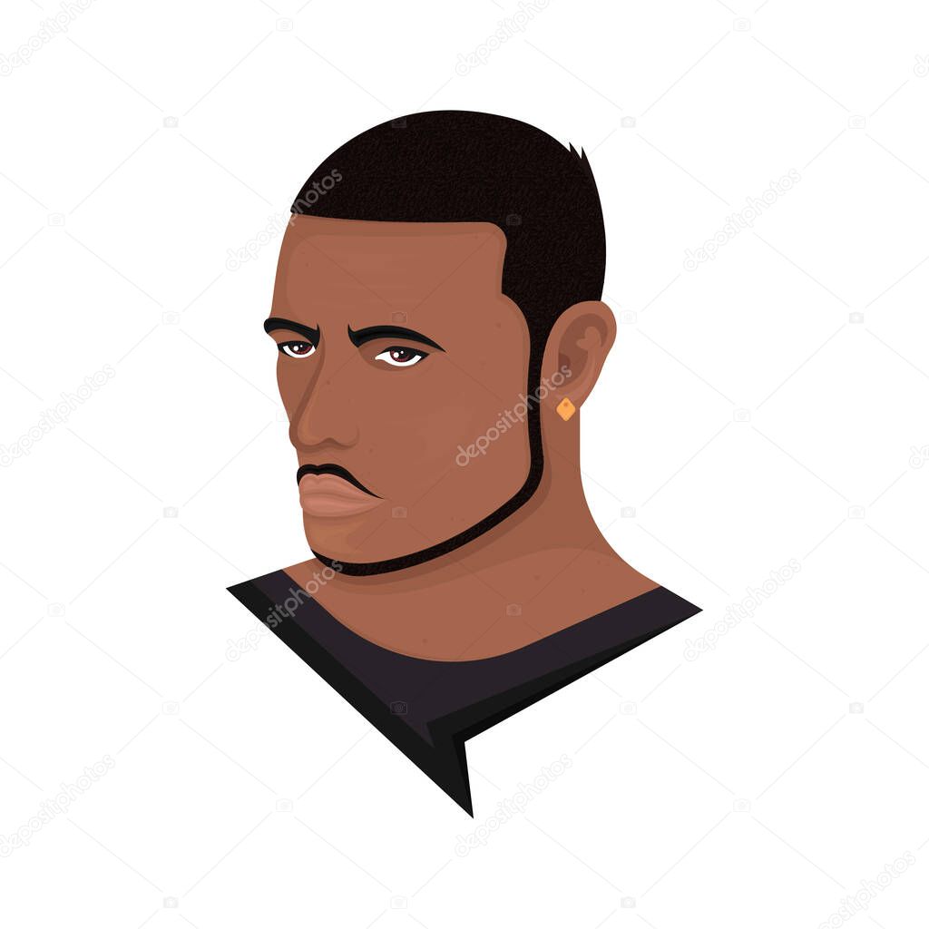 Vector illustration of a man with a bald fade and chin curtain beard on a white background. Modern person with a stylish haircut and beard. Template for barbershops, salons. Avatar in style realism.