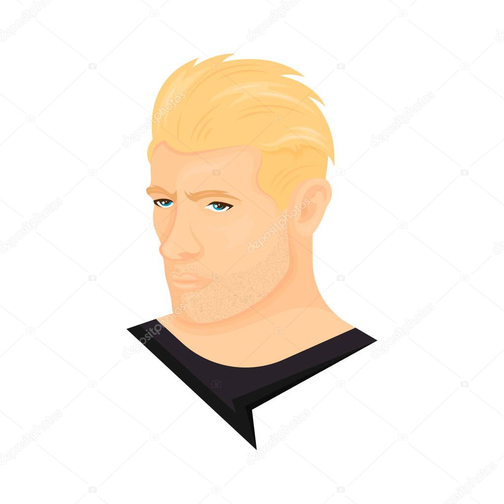 Vector illustration of a man with the disconnected quiff and stubble beard on a white background. The person with stylish haircut and beard. Template for barbershops, salons. Avatar in style realism.
