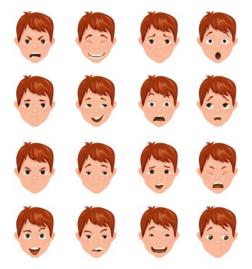 Farklı duyguları olan genç avatarlar koleksiyonu. Tatlı çocuk karakteri..