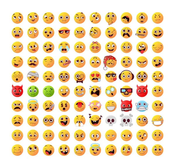 Grote Verzameling Emoticons Voor Smartphones Apps Stickers Kaarten Maken Vector — Stockvector