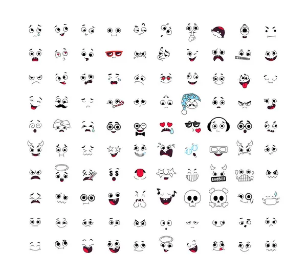 Coleção Emoticons Lineares Com Emoções Diferentes Sorrisos Para Uso Aplicativos — Vetor de Stock