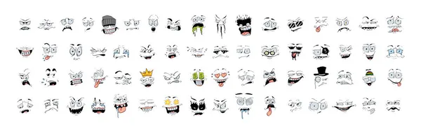 Conjunto Divertidos Espeluznantes Locos Feos Emoticonos Sonrisas Originales Para Aplicaciones — Vector de stock