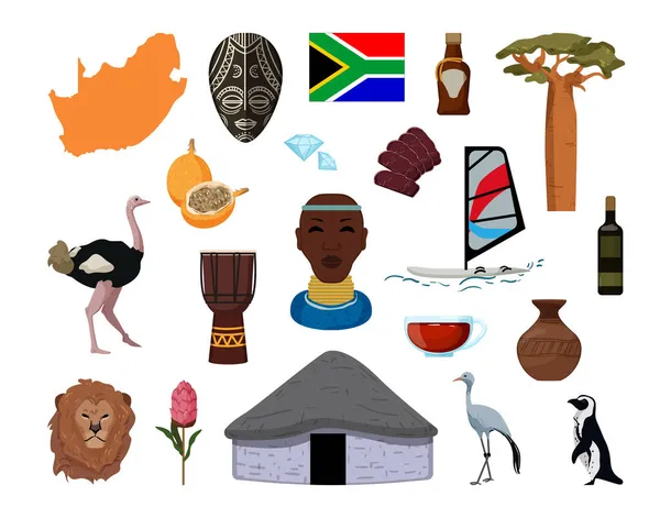 Vektorobjekt Associerade Med Sydafrika Illustrationer Afrikanska Landmärken Modern Platt Stil — Stock vektor