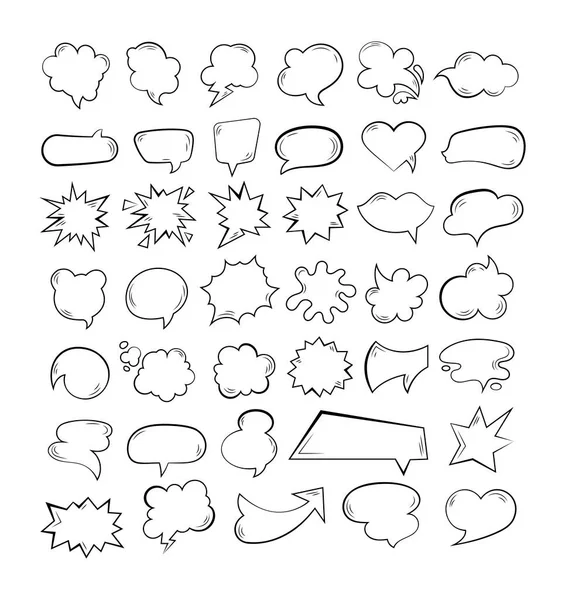 Een Reeks Stripvormen Voor Tekst Abstracte Handgetekende Kadervormen Pakket Speechballonnen — Stockvector