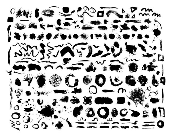 Большая коллекция пышных пятен и кистей. Элементы векторного дизайна изолированы на белом фоне.