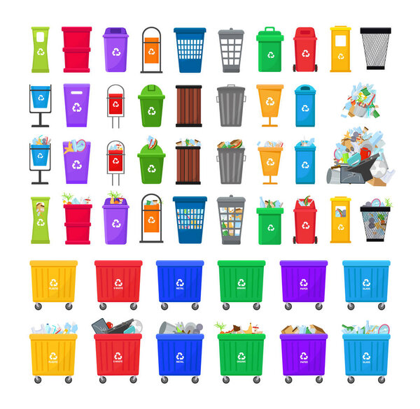 Сбор мусорных баков и контейнеров. Корзины для отходов соответствующего типа.