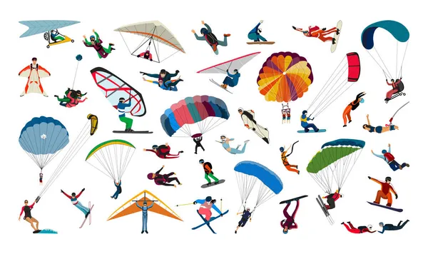 Collection Types Air Sports Characters Air Parachutes — Stock Vector