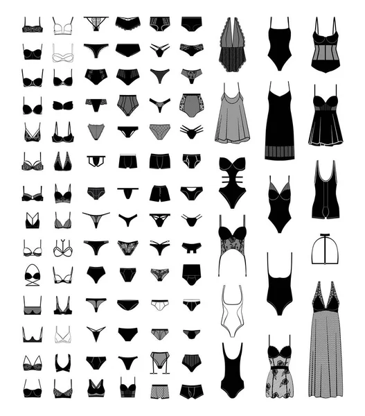Verzameling Damesonderbroeken Onderbroeken Zwart Wit Illustraties — Stockvector