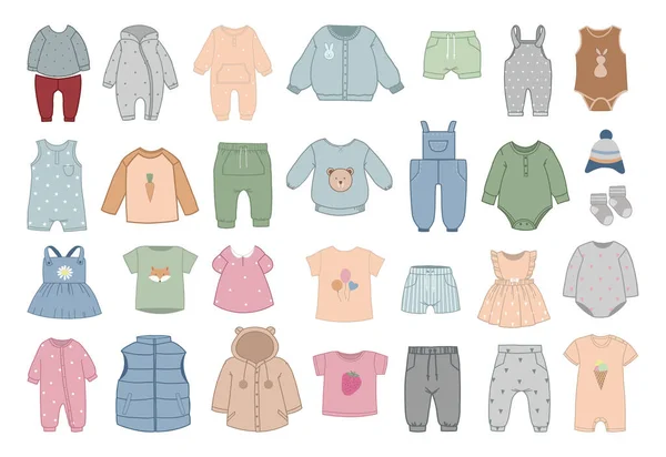 Collection Vêtements Pour Bébés Style Plat — Image vectorielle