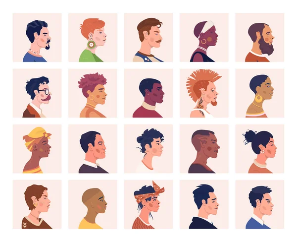 Raccolta Avatar Persone Diverse Culture Nazionalità Ritratti Profilo Umano — Vettoriale Stock