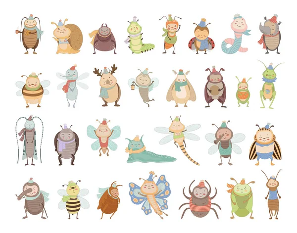 Colección Insectos Lindos Estilo Dibujos Animados Ilustraciones Para Niños — Archivo Imágenes Vectoriales