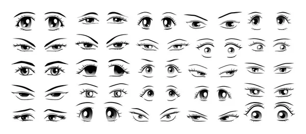Sammlung Monochromer Menschlicher Augen Mit Unterschiedlichen Emotionen — Stockvektor