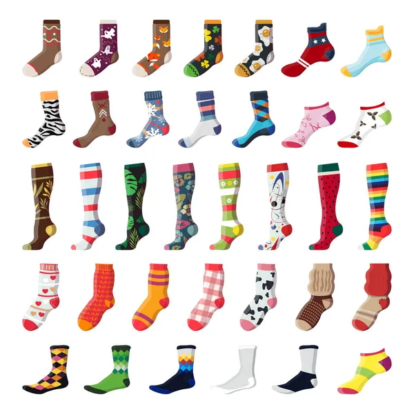 Collection Colorful Socks Different Prints — Stock Vector