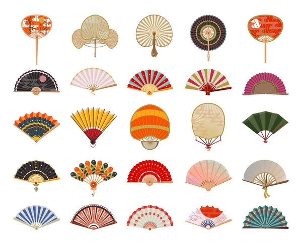 Colección Fans Asiáticos Estilo Moderno Detallado — Archivo Imágenes Vectoriales