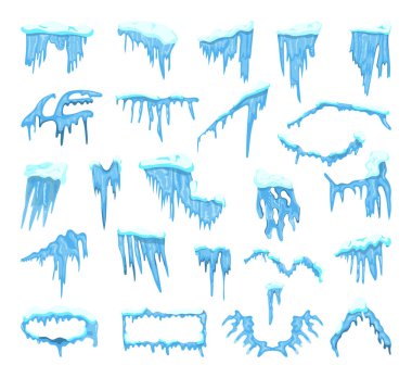 Dekorasyon için buz saçağı koleksiyonu. Kış çizimleri.