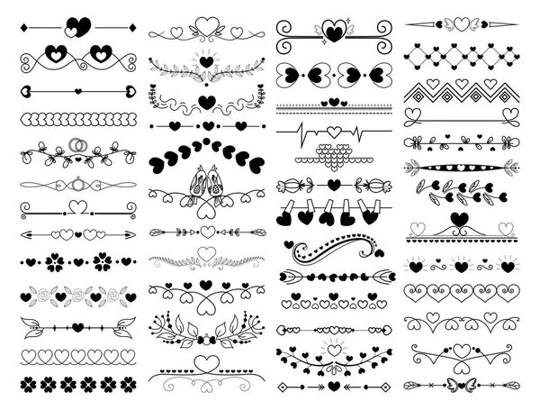 Collection Graceful Monochrome Vignettes Love Theme Ornaments Hearts — Stock Vector