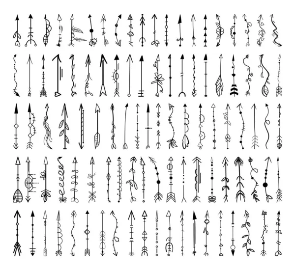 Коллекция Черно Белых Стрелок Стиле Ручной Работы Объекты Создания Татуировок — стоковый вектор