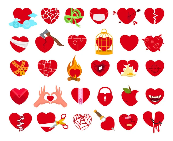 Συλλογή Κόκκινων Καρδιών Διάφορα Σχέδια Εικόνες Για Την Ημέρα Του — Διανυσματικό Αρχείο