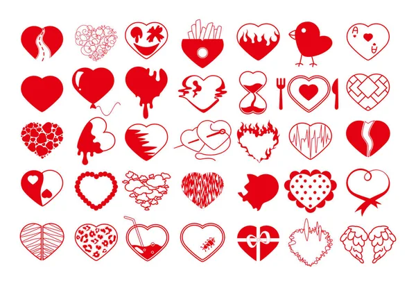 Ασυνήθιστες Καρδιές Κόκκινο Πρωτότυπες Καρδιές Για Την Ημέρα Του Αγίου — Διανυσματικό Αρχείο