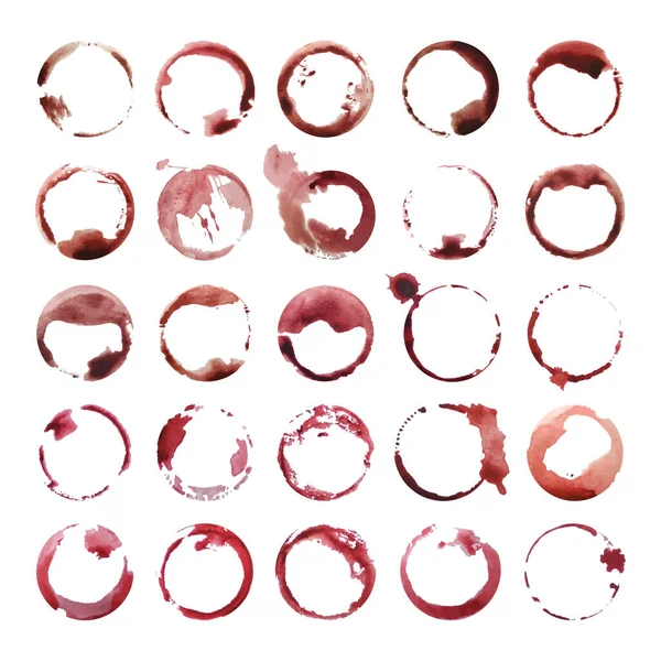 Suluboya çerçeve koleksiyonu. Beyaz arka planda kırmızı şarap lekeleri.