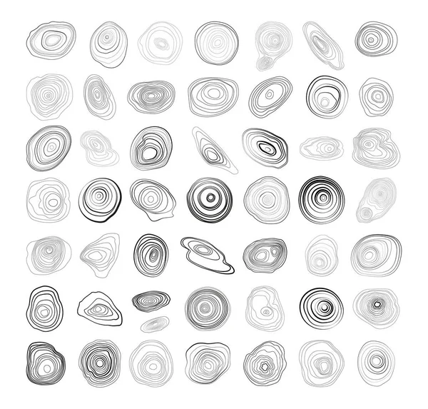 Kolekcja Monochromatycznych Liniowych Wzorów Drzew Okrągłe Ilustracje Liniowe Stylu Tuszu — Wektor stockowy