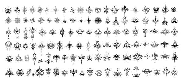 Набор Татуировок Рисунков Цветов Творческих Проектов Дизайнов — стоковый вектор
