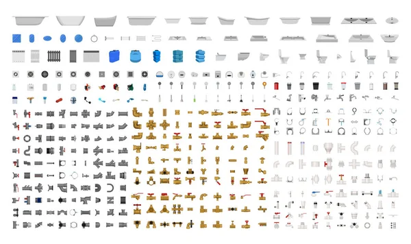 Verzameling Van Sanitair Apparatuur Gereedschappen Downpipes Van Verschillende Materialen Een — Stockvector