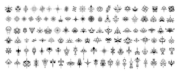 Набор Татуировок Рисунков Цветов Творческих Проектов Дизайнов Лицензионные Стоковые Векторы