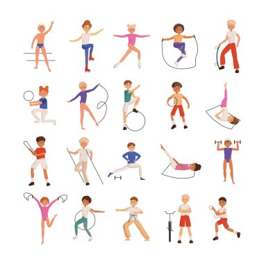 Çocukların farklı sporlar yaptığı illüstrasyonlar koleksiyonu.