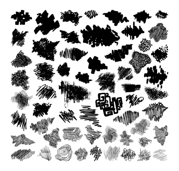Collection Traced Hatches Black Drawing Art Materials — Stock Vector