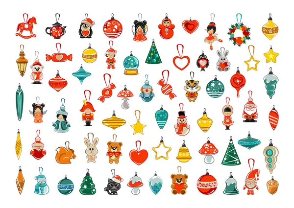 Colección Juguetes Navidad Regalos Decoraciones Árboles — Vector de stock