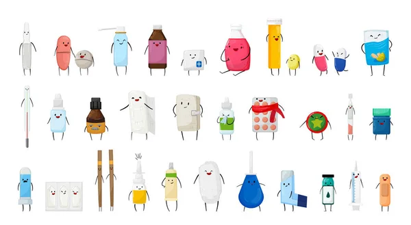 Collection Personnages Médicaments Médicaments Avec Émotions — Image vectorielle