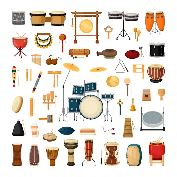 Collection Percussion Noise Musical Instruments — Stock Vector