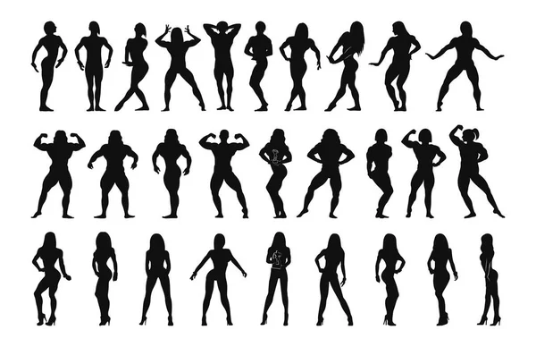 Gyűjteménye Fekete Sziluettek Női Testépítők Karakterárnyék Illusztrációk Jogdíjmentes Stock Illusztrációk