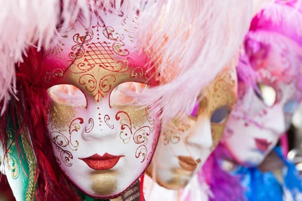 Carnival Venice Beautiful Feathered Masks Mark Square — Stock Photo, Image